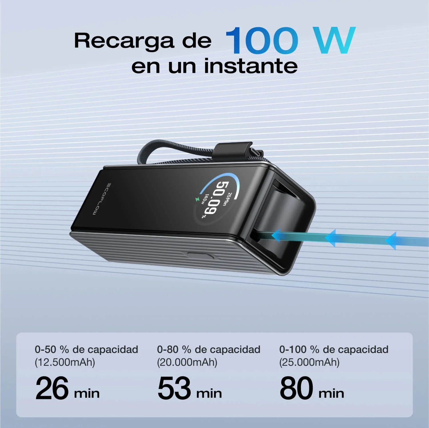 Banco de energía EcoFlow RAPID (25 000 mAh, 170 W, cables integrados y retráctiles de 100 W) - Image 8